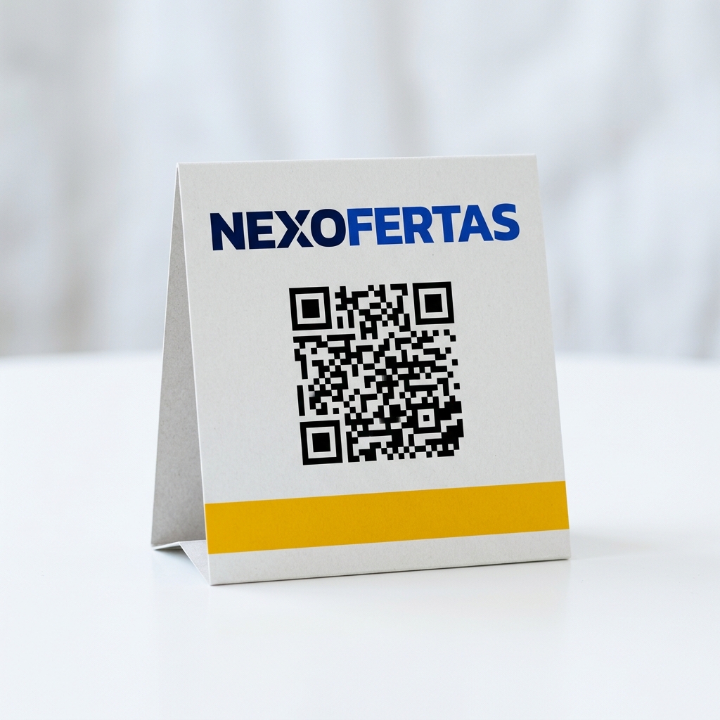 [NX-cartel-de-mesa-cartulina-resistente] Display de mesa doble cara con QR